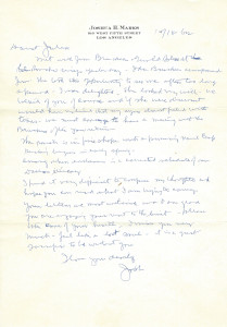 Oct 18 1962 Letter from Joshua H. to Julia Marks 1